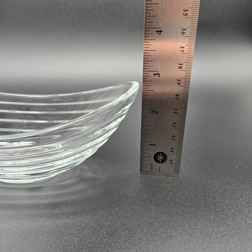 Glass Boat Bowls Clear Ribbed Textured‎ Mid Century Modern MCM Retro Minimalist